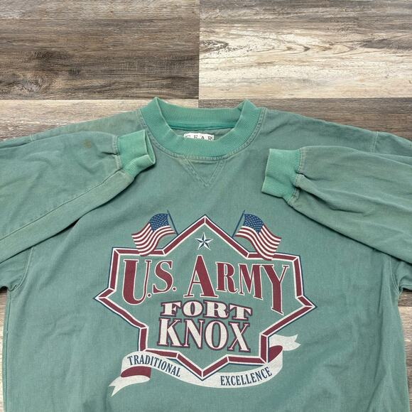 Vintage Green Mens M‎ US Army Fort Knox American Flag Sweatshirt Gear For Sports - Picture 2 of 7